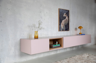 Zwevend design tv-meubel, RAAT, Halm OV | 250, wit, met koperbruin inz